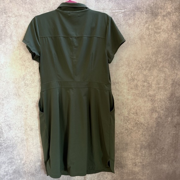 Prana Shadyn Green Athleisure Dress Snap Down Front Stretch Pockets Women's L - Picture 5 of 12
